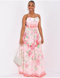 Robe longue corset en coton à fleurs imprimées