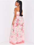 Robe longue corset en coton à fleurs imprimées