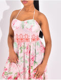 Robe longue corset en coton à fleurs imprimées