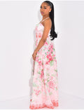 Robe longue corset en coton à fleurs imprimées