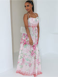 Robe longue corset en coton à fleurs imprimées