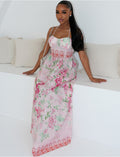 Robe longue corset en coton à fleurs imprimées