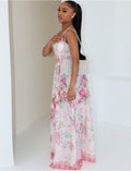 Robe longue corset en coton à fleurs imprimées