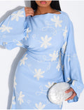 Robe longue effet lin à motifs brodés