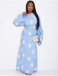 Robe longue effet lin à motifs brodés