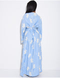Robe longue effet lin à motifs brodés