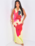 Robe longue moulante dos nus à fleurs imprimées