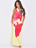 Robe longue moulante dos nus à fleurs imprimées