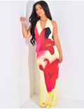 Robe longue moulante dos nus à fleurs imprimées