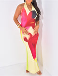 Robe longue moulante dos nus à fleurs imprimées