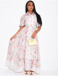 Robe longue en voile à motifs imprimés et ceinture assortie