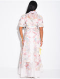 Robe longue en voile à motifs imprimés et ceinture assortie