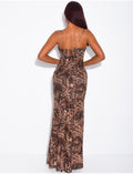 Robe longue dos nu à motifs léopard