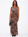 Robe longue dos nu à motifs léopard