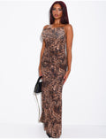 Robe longue dos nu à motifs léopard