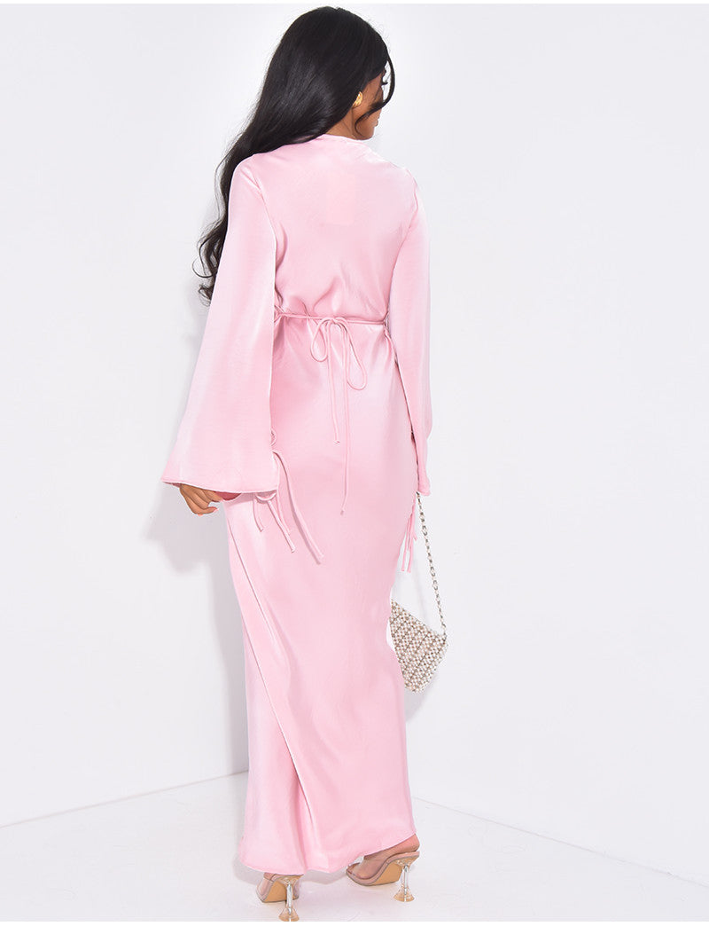 Robe très longue en satin premium à nouer