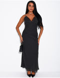 Robe longue en voile à pois & bordures en dentelle