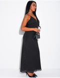 Robe longue en voile à pois & bordures en dentelle