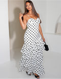 Robe longue à pois et volants