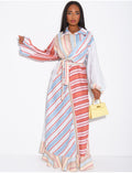 Robe longue à rayures col chemise à nouer