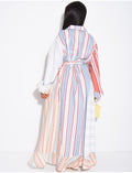 Robe longue à rayures col chemise à nouer