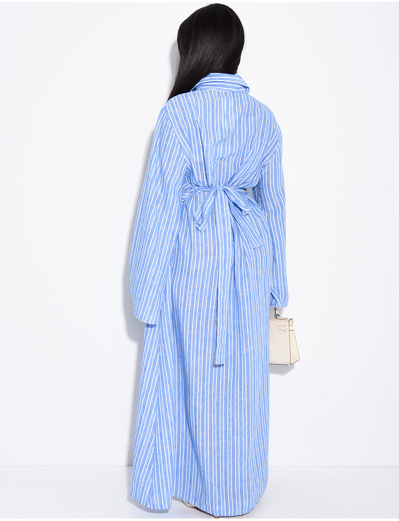 Robe longue rayée col chemise