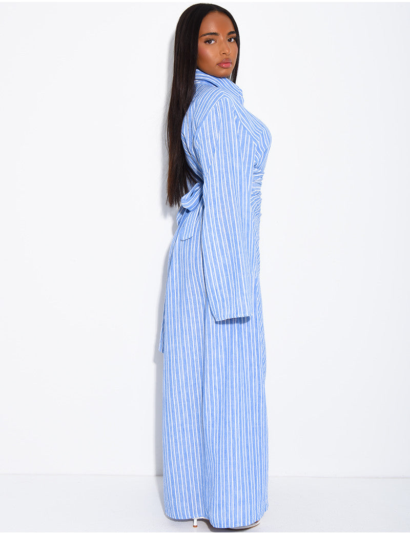 Robe longue rayée col chemise