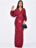 Robe longue en sequins à manches bouffantes