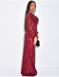 Robe longue en sequins à manches bouffantes