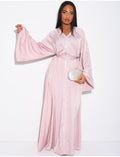 Abaya en satin à bordures en strass