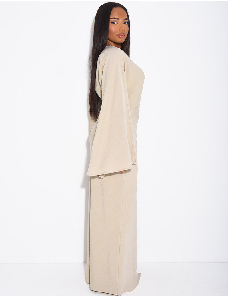 Robe longue à tablier avec fleurs brodées