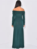 Robe longue col bateau à volants