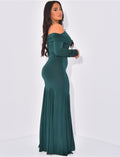 Robe longue col bateau à volants