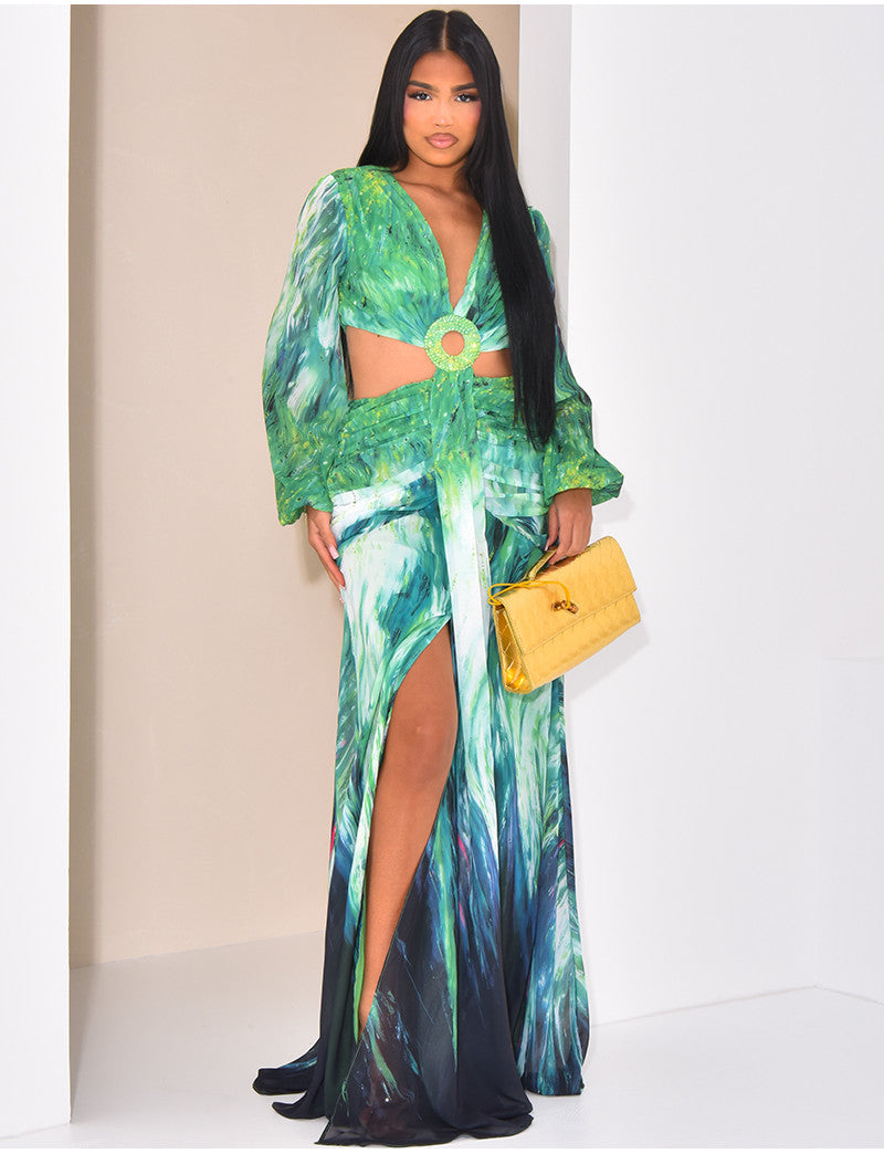 Robe en voile ajourée à motifs imprimés