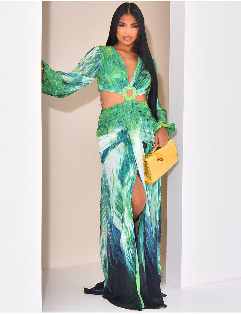 Robe en voile ajourée à motifs imprimés