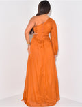 Robe longue asymétrique en voile drapé