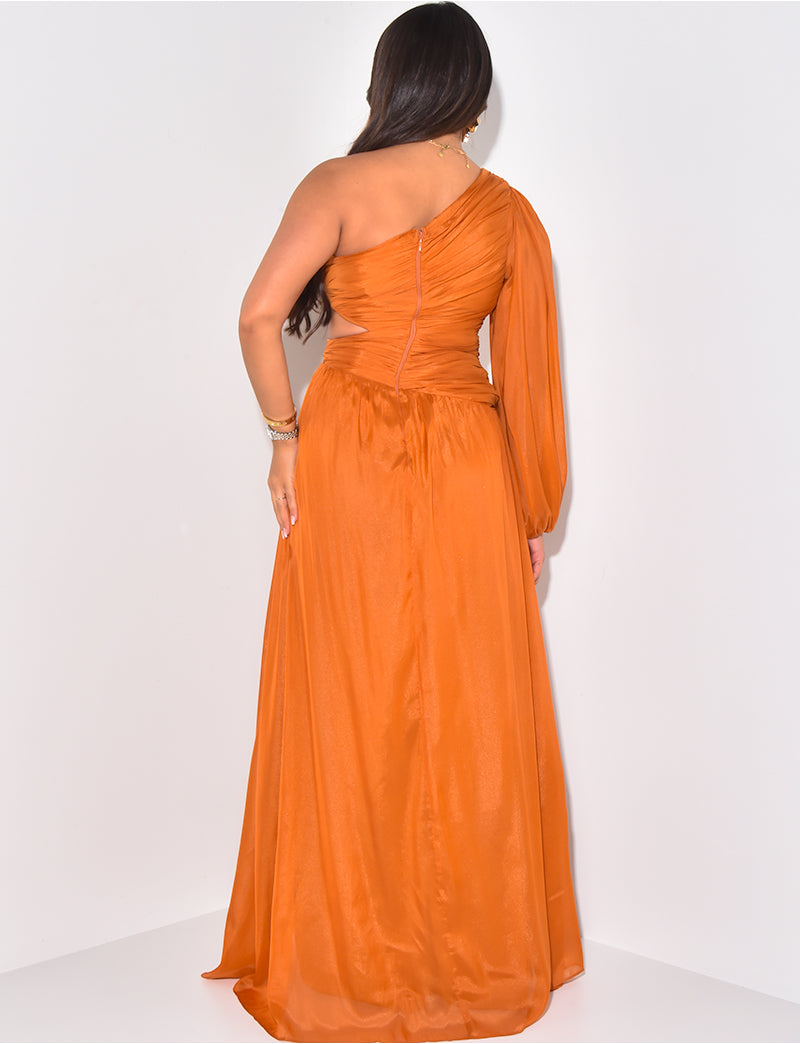 Robe longue asymétrique en voile drapé