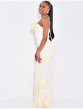 Robe longue dos nu à fleurs brodées