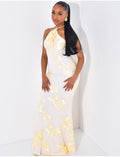 Robe longue dos nu à fleurs brodées