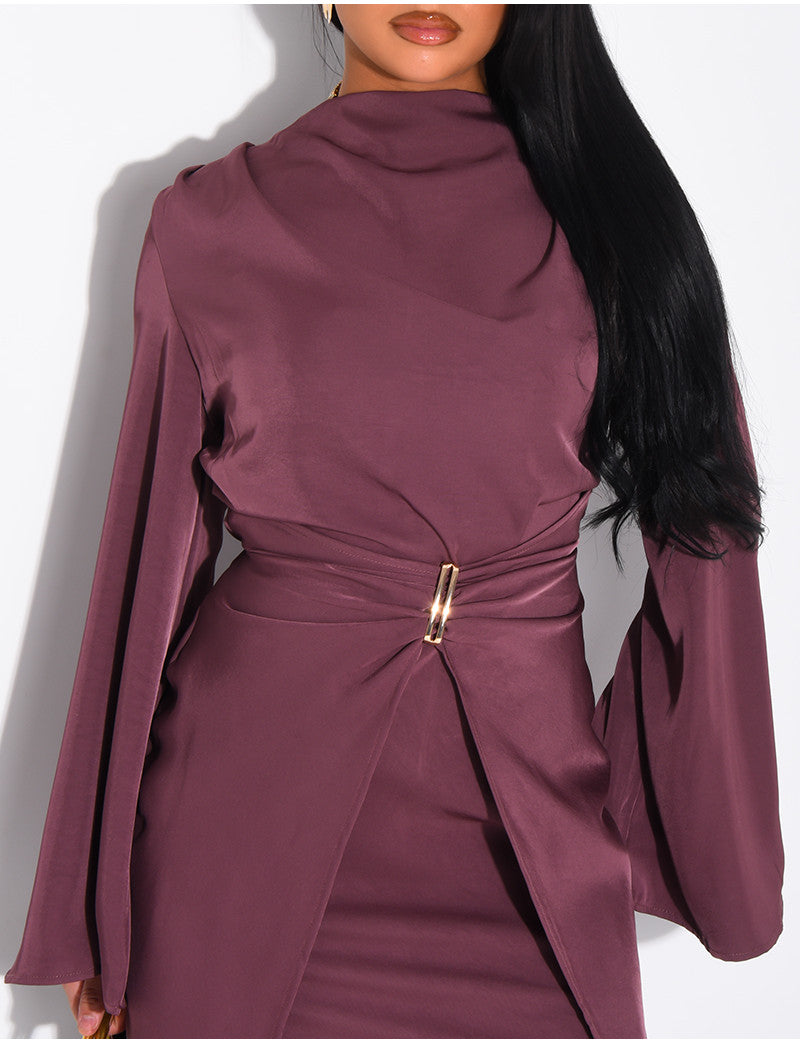 Robe longue en satin effet surjupe à bijoux à la taille