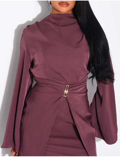Robe longue en satin effet surjupe à bijoux à la taille