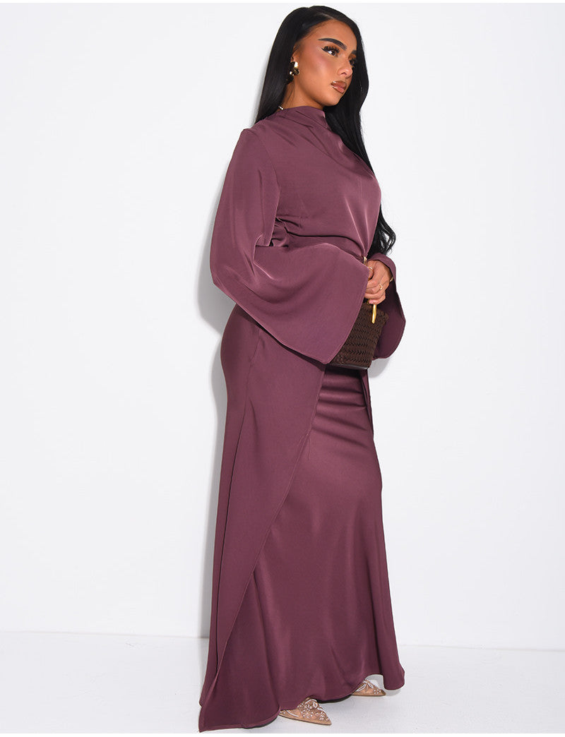 Robe longue en satin effet surjupe à bijoux à la taille