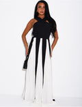 Robe longue à empiècements en voile contrastant et col croisé