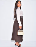 Robe longue bi-matière avec ceinture à la taille