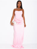 Robe bustier à empiècement en satin drapé