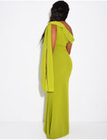 Robe longue col asymétrique à empiècement en voile