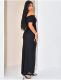 Robe longue col bateau asymétrique en tulle