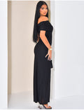 Robe longue col bateau asymétrique en tulle