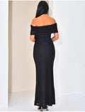 Robe longue col bateau asymétrique en tulle