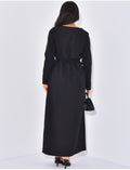 Robe longue col carré boutonnée à nouer dans le dos